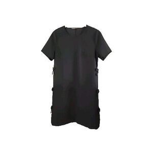 THE LABEL Short Sleeve Black Crepe Dress Paris Bows on Sides Lined LBD Large